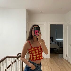 Floral Crochet Crop Top - Red and Yellow